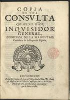 NITHARD, Juan Everardo, 1607-1681<br/>Copia de una consulta que hizo el señor inquisidor general, confessor de la Magestad Catholica de la Reyna de España : respondiendo a una Carta que escrivió a S. Magestad el señor D. Juan de Austria, de la Villa de Consuegra, en 21. de Octubre de este año, satisfaciendo a los cargos que le haze en ella. - Em Lisboa : na Officina de Domingos Carneiro, 1669. - 24 p. ; 4º (22 cm)