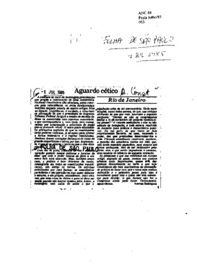 <BR>Data: 01/07/1985<BR>Fonte: Folha de São Paulo, São Paulo, p. 2, 01/07/ de 1985<BR>Endereço para citar este documento: -www2.senado.leg.br/bdsf/item/id/109480->www2.senado.leg.br/bdsf/item/id/109480