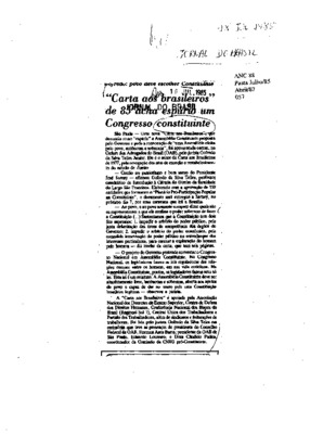 <BR>Data: 18/07/1985<BR>Fonte: Jornal do Brasil, Rio de Janeiro, p. 2, 18/07/ de 1985<BR>Endereço para citar este documento: -www2.senado.leg.br/bdsf/item/id/109926->www2.senado.leg.br/bdsf/item/id/109926