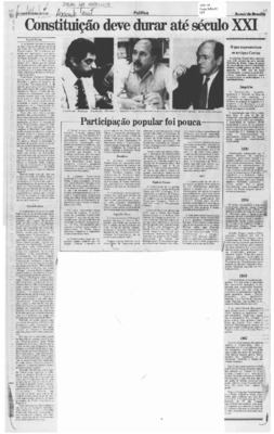 <BR>Data: 25/07/1985<BR>Fonte: Jornal de Brasília, Brasília, nº 3854, p. 4, 25/07/ de 1985<BR>Endereço para citar este documento: -www2.senado.leg.br/bdsf/item/id/109065->www2.senado.leg.br/bdsf/item/id/109065