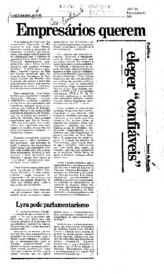 <BR>Data: 26/07/1985<BR>Fonte: Jornal de Brasília, Brasília, nº 3855, p. 2, 26/07/ de 1985<BR>Endereço para citar este documento: ->www2.senado.leg.br/bdsf/item/id/109459