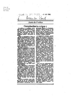 <BR>Data: 04/08/1985<BR>Fonte: Folha de São Paulo, São Paulo, p. 5, 04/08/ de 1985<BR>Endereço para citar este documento: -www2.senado.leg.br/bdsf/item/id/109223->www2.senado.leg.br/bdsf/item/id/109223