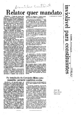 <BR>Data: 09/08/1985<BR>Fonte: O Globo, Rio de Janeiro, p. 3, 09/08/ de 1985<BR>Endereço para citar este documento: -www2.senado.leg.br/bdsf/item/id/109554->www2.senado.leg.br/bdsf/item/id/109554