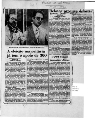 <BR>Data: 10/08/1985<BR>Fonte: O Estado de São Paulo, São Paulo, 10/08/ de 1985<BR>Endereço para citar este documento: -www2.senado.leg.br/bdsf/item/id/109755->www2.senado.leg.br/bdsf/item/id/109755