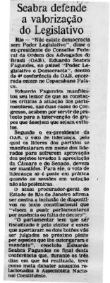 <BR>Data: 11/08/1985<BR>Fonte: Correio Braziliense, Brasília, nº 8167, p. 2, 11/08/ de 1985<BR>Endereço para citar este documento: ->www2.senado.leg.br/bdsf/item/id/109466