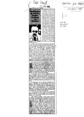 <BR>Data: 17/08/1985<BR>Fonte: Jornal da Tarde, São Paulo, nº 6048, p. 6, 17/08 de 1985<BR>Endereço para citar este documento: -www2.senado.leg.br/bdsf/item/id/109532->www2.senado.leg.br/bdsf/item/id/109532