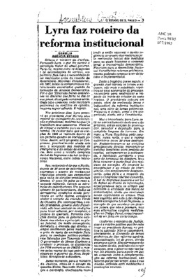 <BR>Data: 18/08/1985<BR>Fonte: O Estado de São Paulo, São Paulo, p. 3, 18/08/ de 1985<BR>Endereço para citar este documento: -www2.senado.leg.br/bdsf/item/id/109747->www2.senado.leg.br/bdsf/item/id/109747