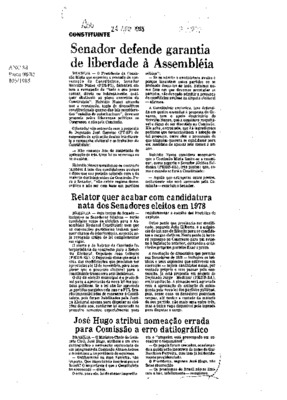 <BR>Data: 24/08/1985<BR>Fonte: O Globo, Rio de Janeiro, p. 3, 24/08/ de 1985<BR>Endereço para citar este documento: -www2.senado.leg.br/bdsf/item/id/109732->www2.senado.leg.br/bdsf/item/id/109732