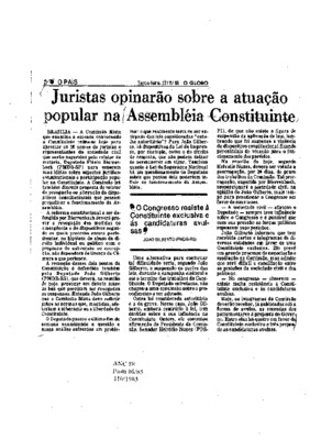 <BR>Data: 27/08/1985<BR>Fonte: O Globo, Rio de Janeiro, p. 2, 27/08/ de 1985<BR>Endereço para citar este documento: -www2.senado.leg.br/bdsf/item/id/109647->www2.senado.leg.br/bdsf/item/id/109647