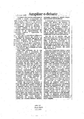 <BR>Data: 26/08/1985<BR>Fonte: Folha de São Paulo, São Paulo, p. 2, 26/08/ de 1985<BR>Endereço para citar este documento: -www2.senado.leg.br/bdsf/item/id/109881->www2.senado.leg.br/bdsf/item/id/109881