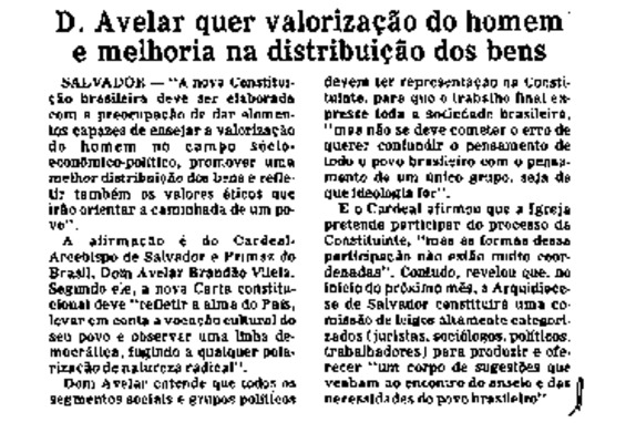 <BR>Data: 13/09/1985<BR>Fonte: O Globo, Rio de Janeiro, p. 2, 13/09/ de 1985<BR>Endereço para citar este documento: ->www2.senado.leg.br/bdsf/item/id/110110