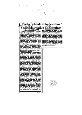 <BR>Data: 13/09/1985<BR>Fonte: Folha de São Paulo, São Paulo, p. 4, 13/09/ de 1985<BR>Endereço para citar este documento: -www2.senado.leg.br/bdsf/item/id/110097->www2.senado.leg.br/bdsf/item/id/110097