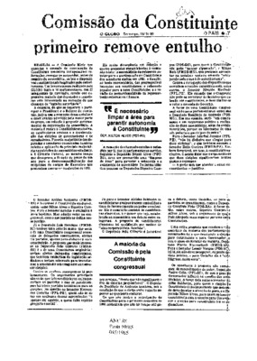 <BR>Data: 15/09/1985<BR>Fonte: O Globo, Rio de Janeiro, p. 7, 15/09/ de 1985<BR>Endereço para citar este documento: -www2.senado.leg.br/bdsf/item/id/109449->www2.senado.leg.br/bdsf/item/id/109449