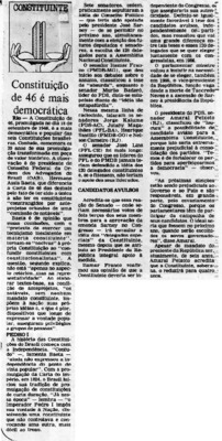 <BR>Data: 19/09/1985<BR>Fonte: Correio Braziliense, Brasília, nº 8206, p. 2, 19/09/ de 1985<BR>Endereço para citar este documento: -www2.senado.leg.br/bdsf/item/id/110141->www2.senado.leg.br/bdsf/item/id/110141