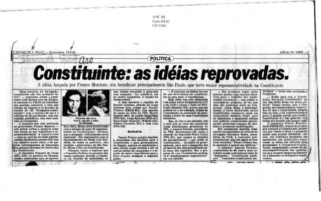 <BR>Data: 19/09/1985<BR>Fonte: Jornal da Tarde, São Paulo, nº 6076, p. 5, 19/09 de 1985<BR>Endereço para citar este documento: -www2.senado.leg.br/bdsf/item/id/109149->www2.senado.leg.br/bdsf/item/id/109149