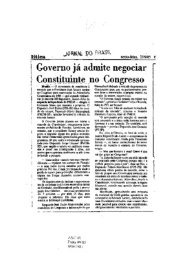 <BR>Data: 27/09/1985<BR>Fonte: Jornal do Brasil, Rio de Janeiro, 27/09/ de 1985<BR>Endereço para citar este documento: -www2.senado.leg.br/bdsf/item/id/110159->www2.senado.leg.br/bdsf/item/id/110159