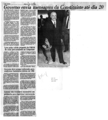 <BR>Data: 08/06/1985<BR>Fonte: O Globo, Rio de Janeiro, p. 2, 08/06/ de 1985<BR>Endereço para citar este documento: -www2.senado.leg.br/bdsf/item/id/110428->www2.senado.leg.br/bdsf/item/id/110428