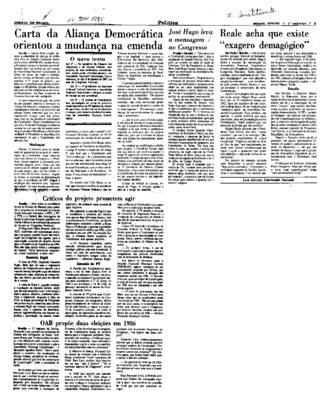 <BR>Data: 29/06/1985<BR>Fonte: Jornal do Brasil, Rio de Janeiro, p. 3, 29/06/ de 1985<BR>Endereço para citar este documento: -www2.senado.leg.br/bdsf/item/id/110462->www2.senado.leg.br/bdsf/item/id/110462