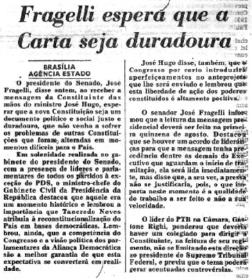 <BR>Data: 29/06/1985<BR>Fonte: O Estado de São Paulo, São Paulo, p. 4, 29/06/ de 1985<BR>Endereço para citar este documento: -www2.senado.leg.br/bdsf/item/id/110607->www2.senado.leg.br/bdsf/item/id/110607