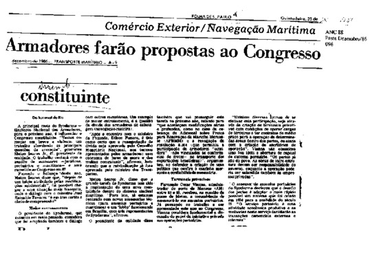 <BR>Data: 25/12/1986<BR>Fonte: Folha de São Paulo, São Paulo, p. a9, 25/12/ de 1986<BR>Endereço para citar este documento: -www2.senado.leg.br/bdsf/item/id/116042->www2.senado.leg.br/bdsf/item/id/116042