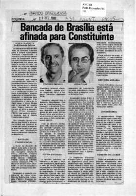 <BR>Data: 26/12/1986<BR>Fonte: Correio Braziliense, Brasília, nº 8663, p. 5, 26/12/ de 1986<BR>Endereço para citar este documento: ->www2.senado.leg.br/bdsf/item/id/116635