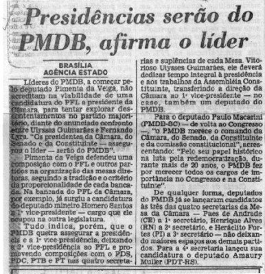 <BR>Data: 30/12/1986<BR>Fonte: O Estado de São Paulo, São Paulo, p. 4, 30/12/ de 1986<BR>Endereço para citar este documento: -www2.senado.leg.br/bdsf/item/id/114362->www2.senado.leg.br/bdsf/item/id/114362