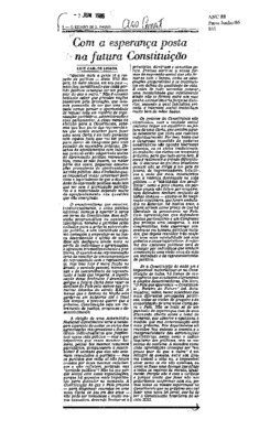 <BR>Data: 07/06/1986<BR>Fonte: O Estado de São Paulo, São Paulo, p. 2, 07/06/ de 1986<BR>Endereço para citar este documento: -www2.senado.leg.br/bdsf/item/id/117198->www2.senado.leg.br/bdsf/item/id/117198