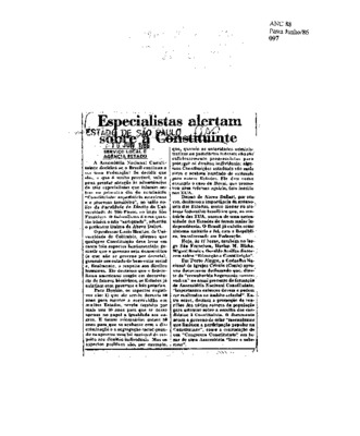 <BR>Data: 18/06/1986<BR>Fonte: O Estado de São Paulo, São Paulo, p. 2, 18/06/ de 1986<BR>Endereço para citar este documento: -www2.senado.leg.br/bdsf/item/id/117228->www2.senado.leg.br/bdsf/item/id/117228