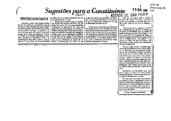 <BR>Data: 25/06/1986<BR>Fonte: O Estado de São Paulo, São Paulo, 25/06/ de 1986<BR>Endereço para citar este documento: ->www2.senado.leg.br/bdsf/item/id/117343