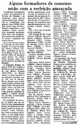 <BR>Data: 29/06/1986<BR>Fonte: O Globo, Rio de Janeiro, p. 5, 29/06/ de 1986<BR>Endereço para citar este documento: -www2.senado.leg.br/bdsf/item/id/117256->www2.senado.leg.br/bdsf/item/id/117256