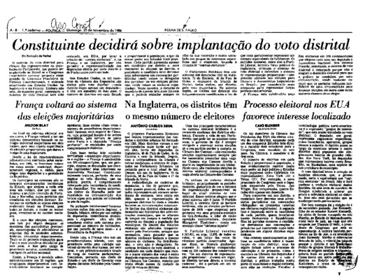 <BR>Data: 23/11/1986<BR>Fonte: Folha de São Paulo, São Paulo, p. a8, 23/11/ de 1986<BR>Endereço para citar este documento: -www2.senado.leg.br/bdsf/item/id/117672->www2.senado.leg.br/bdsf/item/id/117672