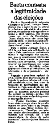 <BR>Data: 28/11/1986<BR>Fonte: Jornal de Brasília, Brasília, nº 4272, p. 3, 28/11/ de 1986<BR>Endereço para citar este documento: -www2.senado.leg.br/bdsf/item/id/117632->www2.senado.leg.br/bdsf/item/id/117632