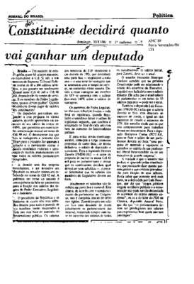 <BR>Data: 30/11/1986<BR>Fonte: Jornal do Brasil, Rio de Janeiro, p. 7, 30/11/ de 1986<BR>Endereço para citar este documento: -www2.senado.leg.br/bdsf/item/id/117552->www2.senado.leg.br/bdsf/item/id/117552