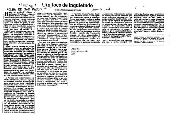 <BR>Data: 07/10/1986<BR>Fonte: Folha de São Paulo, São Paulo, p. 3, 07/10/ de 1986<BR>Endereço para citar este documento: -www2.senado.leg.br/bdsf/item/id/117701->www2.senado.leg.br/bdsf/item/id/117701