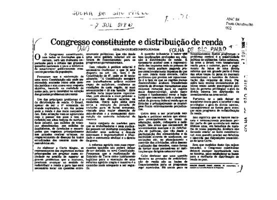 <BR>Data: 07/10/1986<BR>Fonte: Folha de São Paulo, São Paulo, p. 20, 07/10/ de 1986<BR>Endereço para citar este documento: -www2.senado.leg.br/bdsf/item/id/117743->www2.senado.leg.br/bdsf/item/id/117743