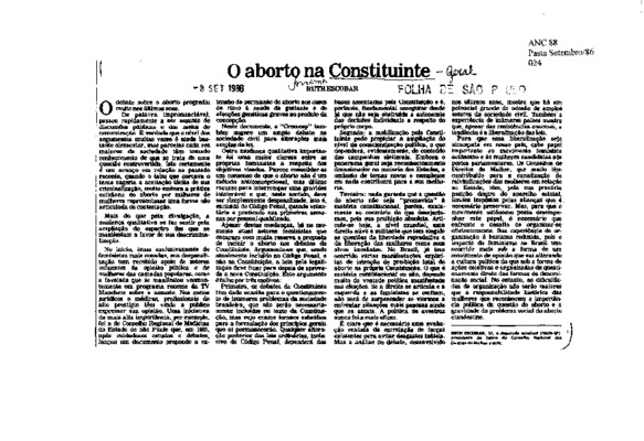 <BR>Data: 08/09/1986<BR>Fonte: Folha de São Paulo, São Paulo, p. 3, 08/09/ de 1986<BR>Endereço para citar este documento: -www2.senado.leg.br/bdsf/item/id/117481->www2.senado.leg.br/bdsf/item/id/117481