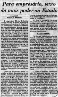 <BR>Data: 18/09/1986<BR>Fonte: O Estado de São Paulo, São Paulo, p. 7, 18/09/ de 1986<BR>Endereço para citar este documento: -www2.senado.leg.br/bdsf/item/id/117404->www2.senado.leg.br/bdsf/item/id/117404