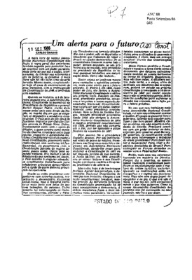 <BR>Data: 18/09/1986<BR>Fonte: O Estado de São Paulo, São Paulo, p. 7, 18/09/ de 1986<BR>Endereço para citar este documento: -www2.senado.leg.br/bdsf/item/id/117420->www2.senado.leg.br/bdsf/item/id/117420