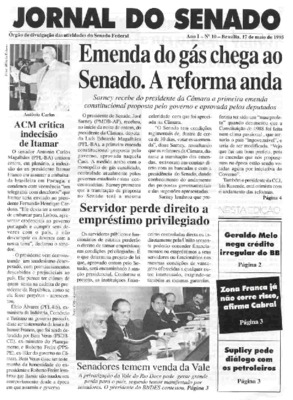 <BR>Data: 17/05/1995<BR>Responsabilidade: Senado Federal, Secretaria de Comunicação Social<BR>Endereço para citar este documento: ->www2.senado.leg.br/bdsf/item/id/496997