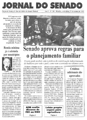 <BR>Data: 27/10/1995<BR>Responsabilidade: Senado Federal, Secretaria de Comunicação Social<BR>Endereço para citar este documento: ->www2.senado.leg.br/bdsf/item/id/497092