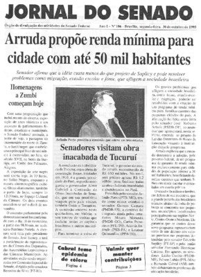 <BR>Data: 30/10/1995<BR>Responsabilidade: Senado Federal, Secretaria de Comunicação Social<BR>Endereço para citar este documento: ->www2.senado.leg.br/bdsf/item/id/497093