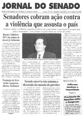 <BR>Data: 31/10/1995<BR>Responsabilidade: Senado Federal, Secretaria de Comunicação Social<BR>Endereço para citar este documento: ->www2.senado.leg.br/bdsf/item/id/497094