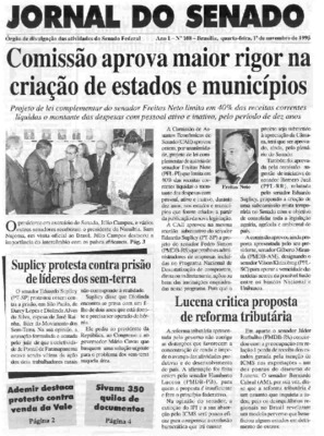 <BR>Data: 01/11/1995<BR>Responsabilidade: Senado Federal, Secretaria de Comunicação Social<BR>Endereço para citar este documento: ->www2.senado.leg.br/bdsf/item/id/497095