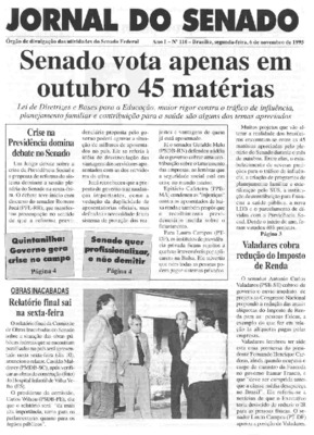 <BR>Data: 06/11/1995<BR>Responsabilidade: Senado Federal, Secretaria de Comunicação Social<BR>Endereço para citar este documento: ->www2.senado.leg.br/bdsf/item/id/497097