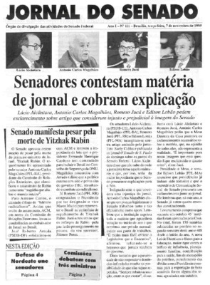 <BR>Data: 07/11/1995<BR>Responsabilidade: Senado Federal, Secretaria de Comunicação Social<BR>Endereço para citar este documento: ->www2.senado.leg.br/bdsf/item/id/497098