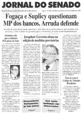 <BR>Data: 17/11/1995<BR>Responsabilidade: Senado Federal, Secretaria de Comunicação Social<BR>Endereço para citar este documento: -www2.senado.leg.br/bdsf/item/id/497105->www2.senado.leg.br/bdsf/item/id/497105