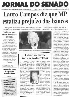 <BR>Data: 20/11/1995<BR>Responsabilidade: Senado Federal, Secretaria de Comunicação Social<BR>Endereço para citar este documento: -www2.senado.leg.br/bdsf/item/id/497106->www2.senado.leg.br/bdsf/item/id/497106