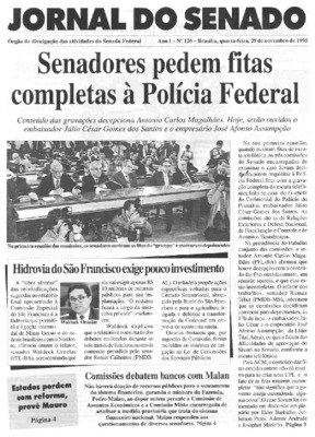 <BR>Data: 29/11/1995<BR>Responsabilidade: Senado Federal, Secretaria de Comunicação Social<BR>Endereço para citar este documento: -www2.senado.leg.br/bdsf/item/id/497113->www2.senado.leg.br/bdsf/item/id/497113