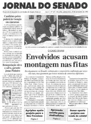 <BR>Data: 30/11/1995<BR>Responsabilidade: Senado Federal, Secretaria de Comunicação Social<BR>Endereço para citar este documento: -www2.senado.leg.br/bdsf/item/id/497114->www2.senado.leg.br/bdsf/item/id/497114