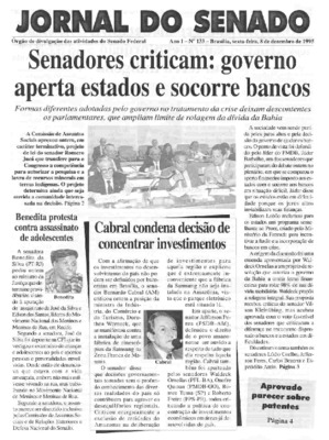 <BR>Data: 08/12/1995<BR>Responsabilidade: Senado Federal, Secretaria de Comunicação Social<BR>Endereço para citar este documento: -www2.senado.leg.br/bdsf/item/id/497120->www2.senado.leg.br/bdsf/item/id/497120